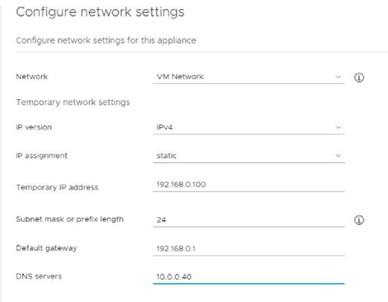 VCenter configuration settings