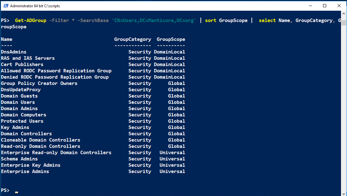 list groups on windows 10 command prompt