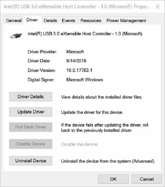 via usb extensible host controller not working windows 10