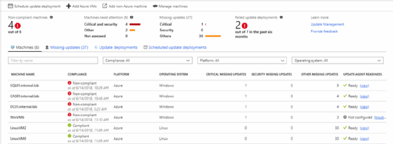 Azure Update Management status screen - Server Patching with Azure Update Management for Azure Servers