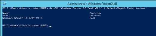 You can use the Get-VM cmdlet to retrieve a VM's version number.