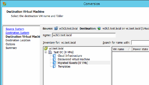 Choose the VM name and folder