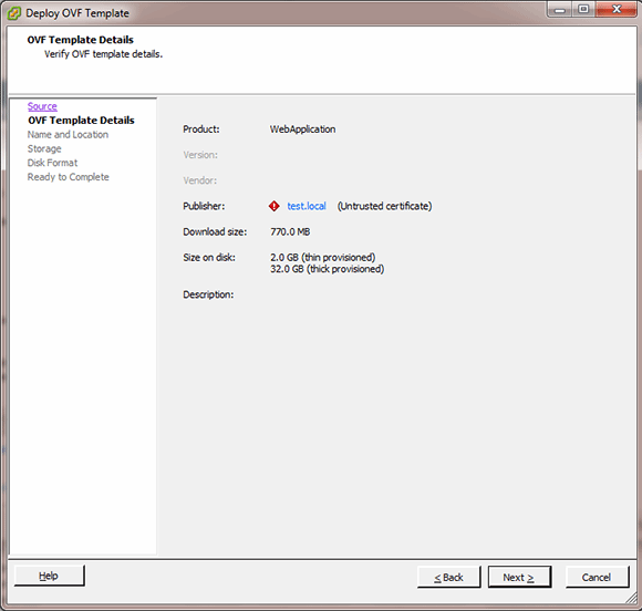 Verifying the OVF template