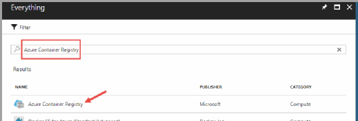 Search for the Azure Container Registry resource.