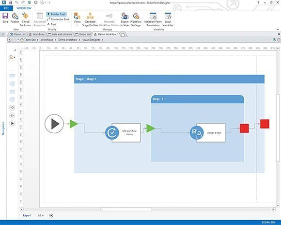 You can visually establish the workflow structure