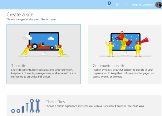 Erstellen einer Website im neuen Admin Center.