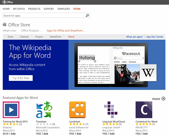 Install Microsoft Office applications with the Add button.
