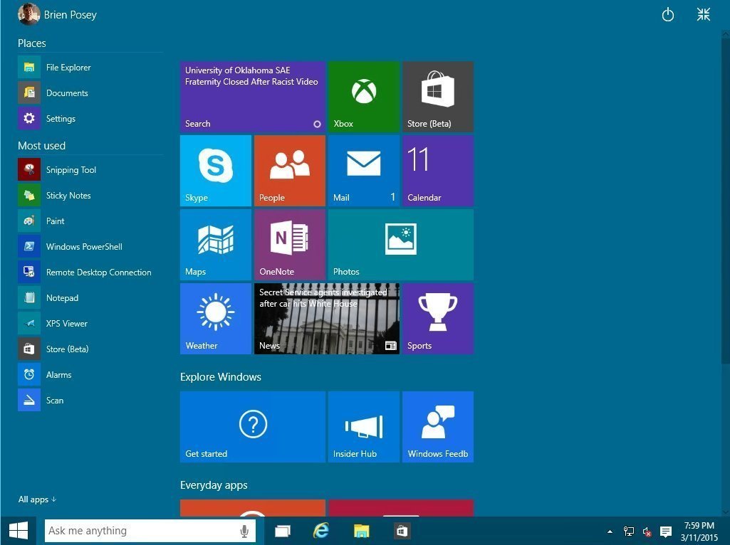 Start Windows 8 sur Windows 10