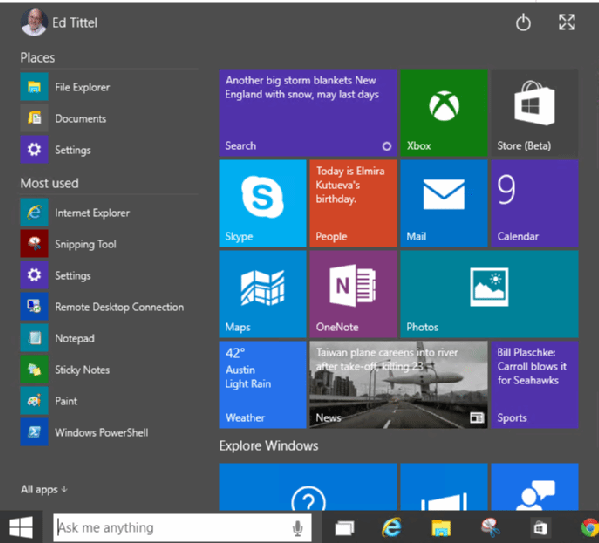 Windows 10 navigation goes back to the Start