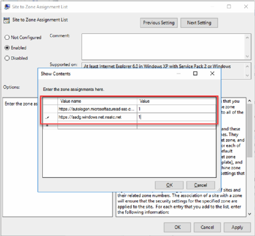 site to zone assignment list sso