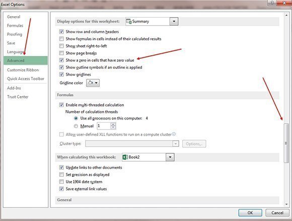 suppress printing 0 in excel for mac