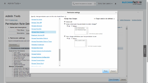 Employee Central permissions manage mass changes