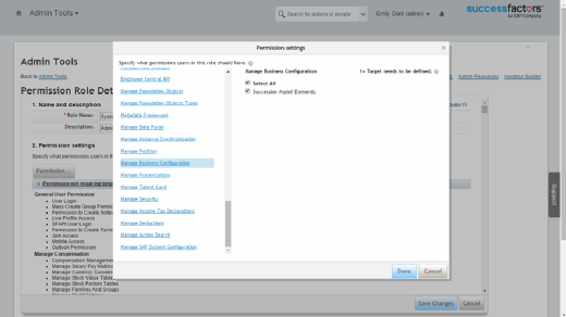 Permissions Employee Central manage business configuration app