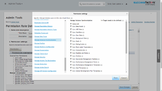Permissions Employee Central instance synchronization tool