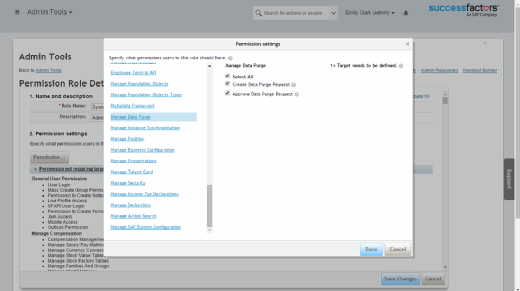 Employee Central permissions data retention management