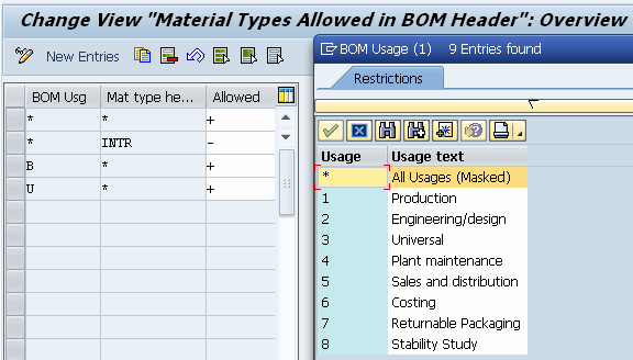 Figure 3.3 Allowed Material Types in the BOM Header