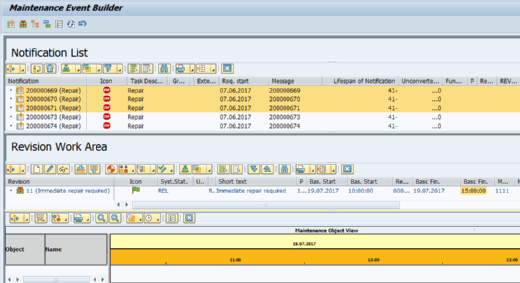 Ansicht des SAP Maintenance Event Builder.
