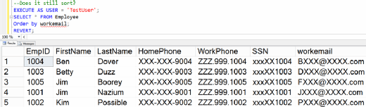 Figure 10. Sort query on employee table.