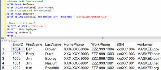 Figure 11. The employee table sorted with the custom mask.