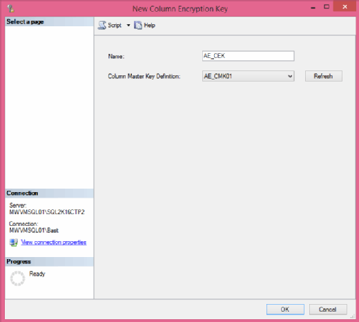 New Column Encryption Key dialog box.