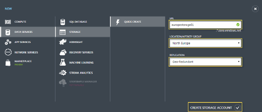 Figure 2: Creating a storage account
