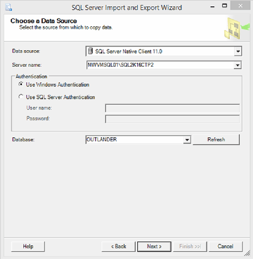 The Choose a Data Source page.