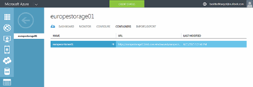 Figure 7: The storage account dashboard showing the newly created container