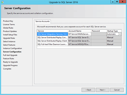 Server Configuration screen