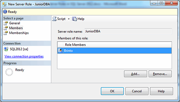 Figure 4: Using the Members page to add new role members to the new server role.