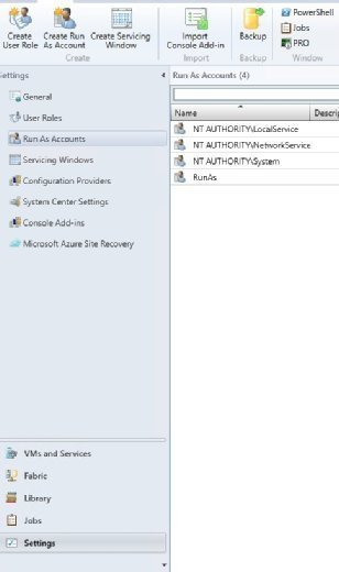 RunAs is located in the VMM Console.