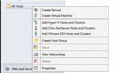 Mit dem System Center Virtual Machine Manager lassen sich neue VMs anlegen - hier das Kontextmenü der englischsprachigen Version von SCVMM.