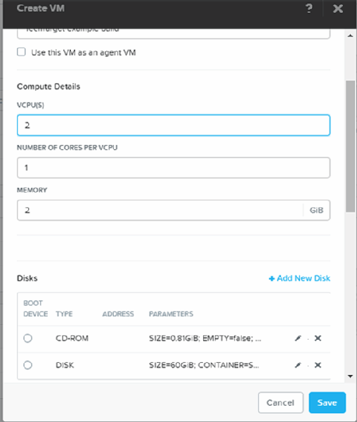 VM creation screen