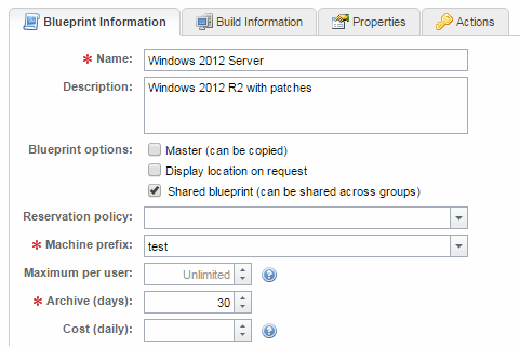 Give the vRealize Automation blueprint a specific name and description.
