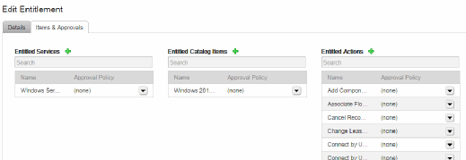 Options for editing entitlement services.