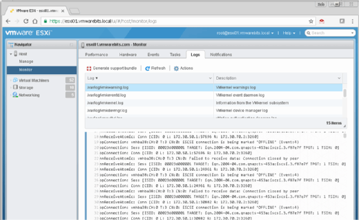 Log-Dateien im vSphere Client abrufen.