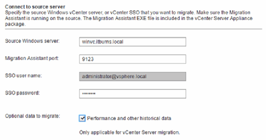 Detailinformationen zum Windows-basierten vCenter Server.