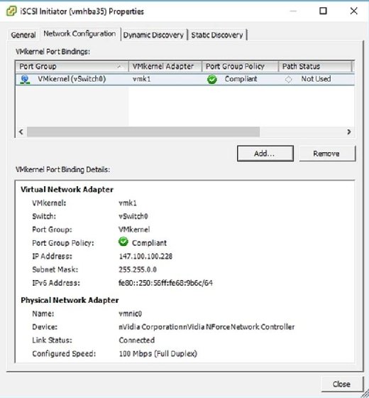iSCSI properties menu