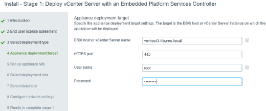 Konfiguration des ersten Hosts für vCenter