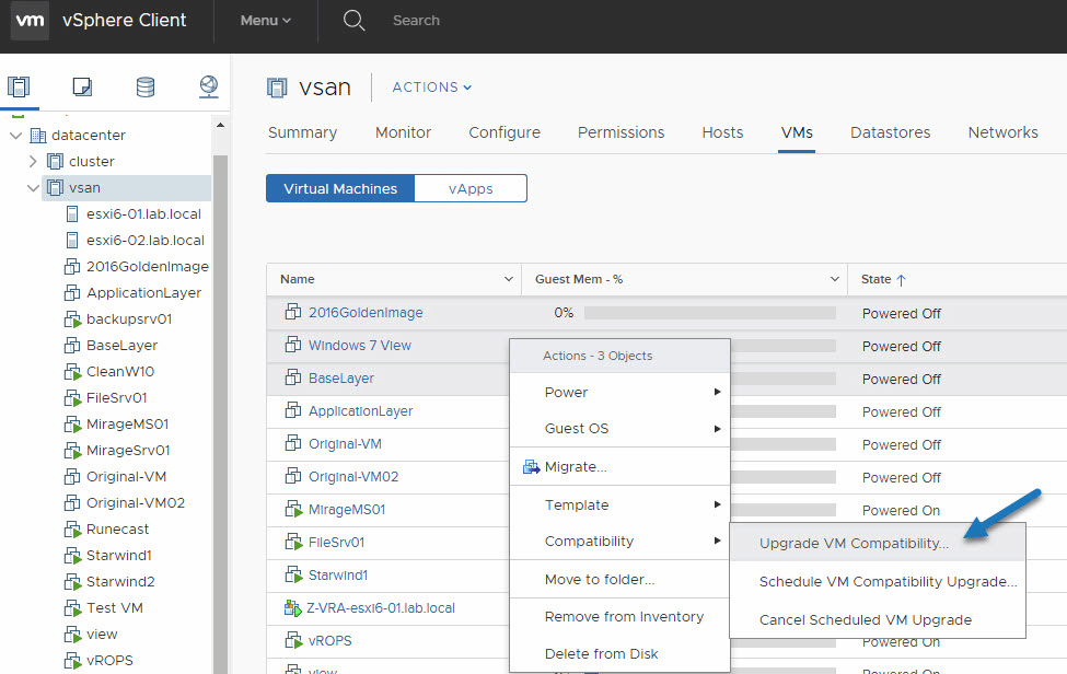 How do you upgrade VM hardware, and what are the benefits?