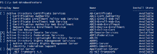 Get-WindowsFeature options