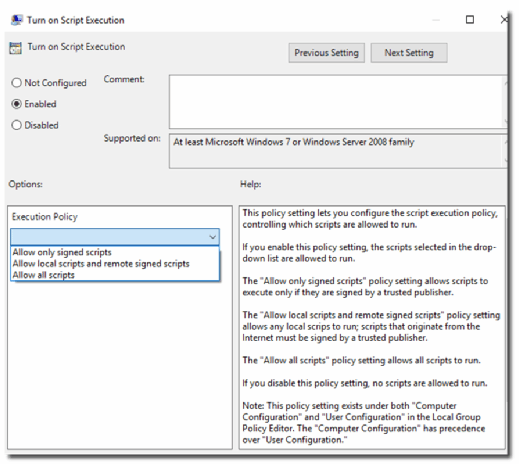 Set PowerShell execution policy based on your needs