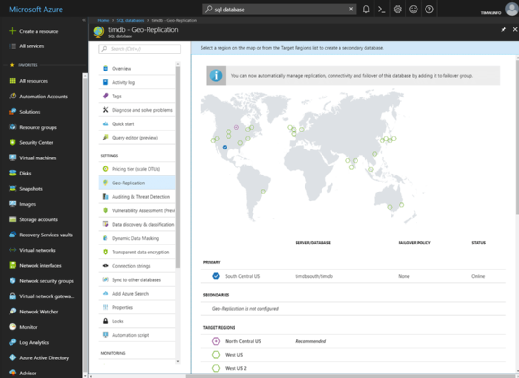 Konfiguration von Geo-Replikation für die Azure SQL Database.