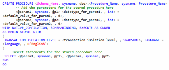 syntax for creating a natively compiled stored procedure