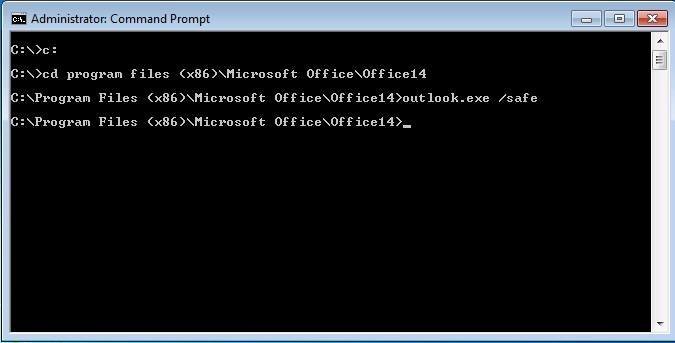 windows 10 microsoft outlook 2010 starts in safe mode