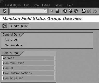 Field Groups for the General Data Screen