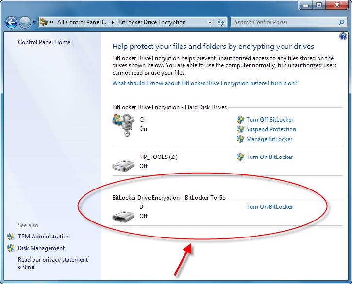 Securing removable drives with BitLocker To Go