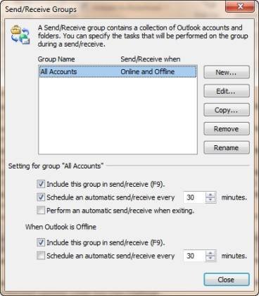 Configuring Outlook 10 Send Receive Groups