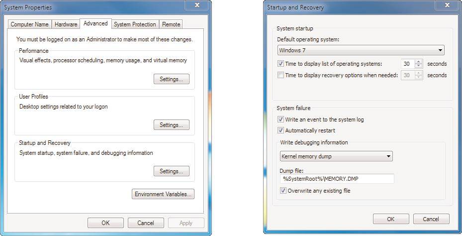 Using system properties to configure Windows 7 options