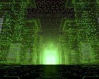 binary code and green light