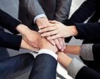 collaboration, people working together, hands together, team